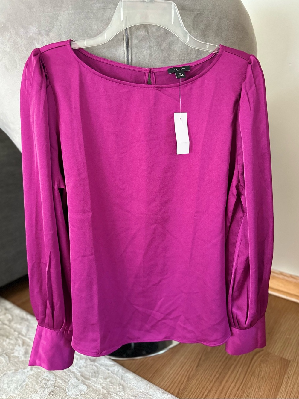 Ann Taylor Fuchsia Satin Long-Sleeve Blouse - size M